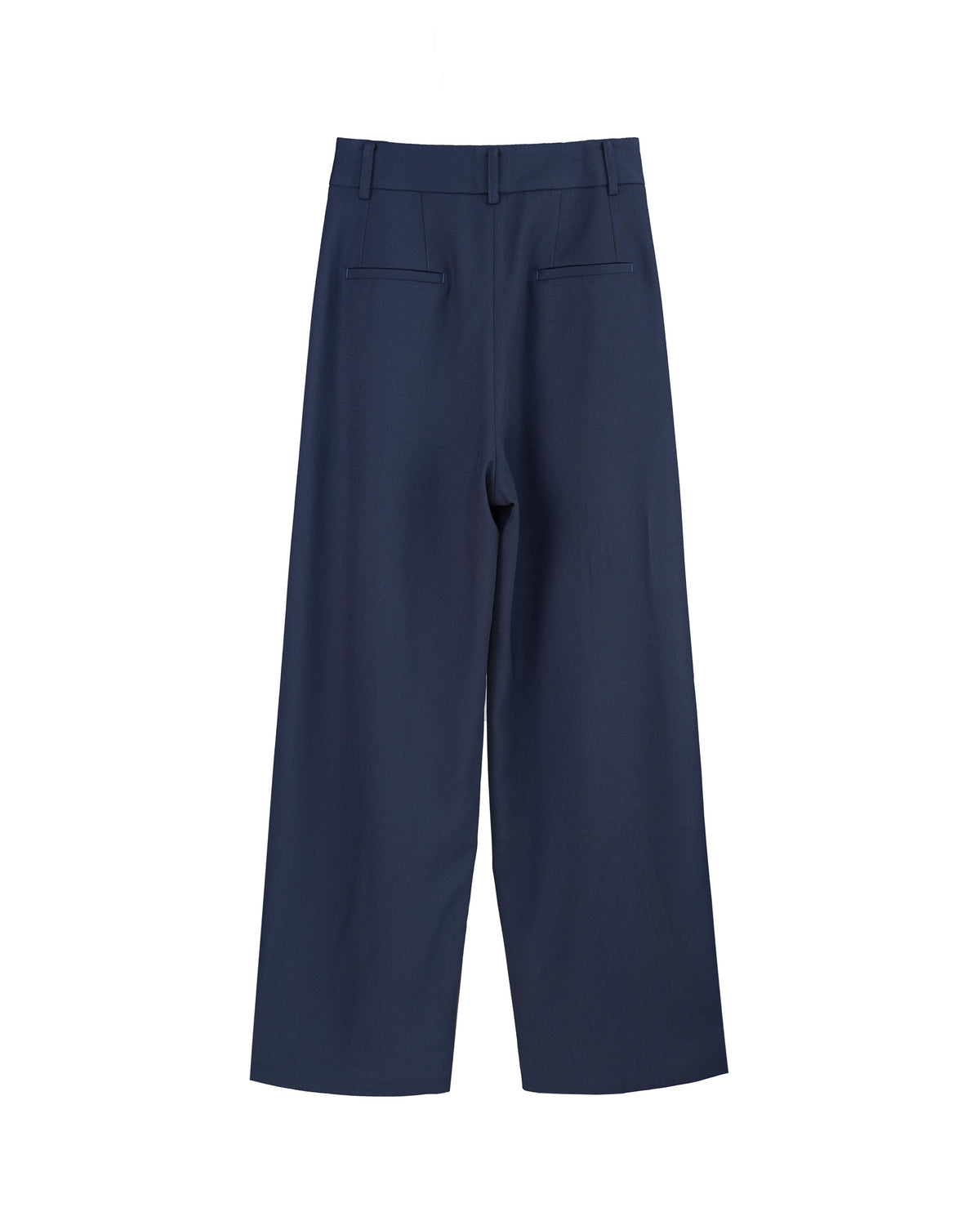 Navy 100% Wool Cavalry Twill Straight Trousers with Single Side Pleat | 100% Wool