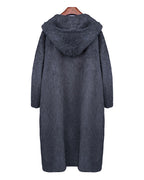 Hooded Yak Wool Coat in Black-Grey