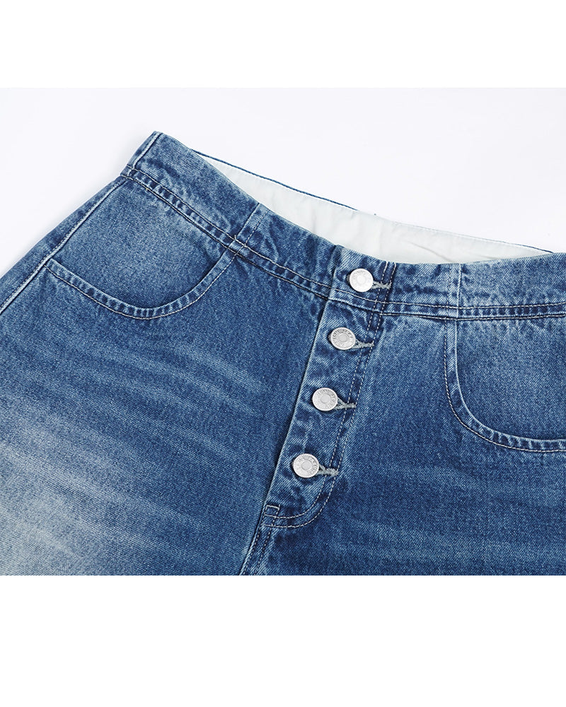 Continuous Waistband Button-Front Jeans | High-Rise Suitpure
