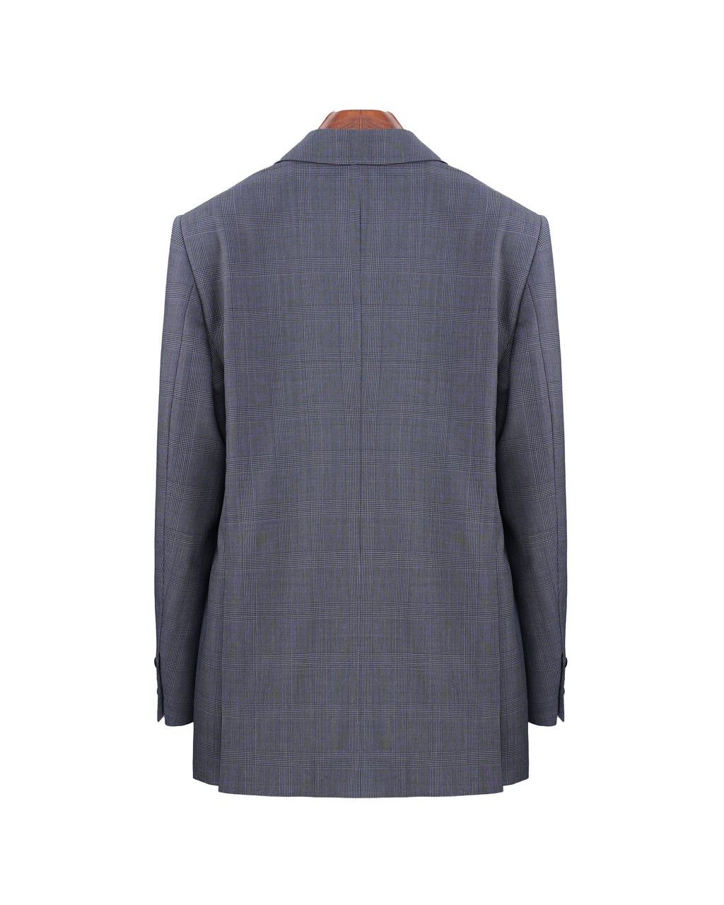 100% Wool Dark Grey Prince of Wales Check Satin‑Trimmed Formal Blazer
