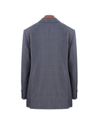 100% Wool Dark Grey Prince of Wales Check Satin‑Trimmed Formal Blazer