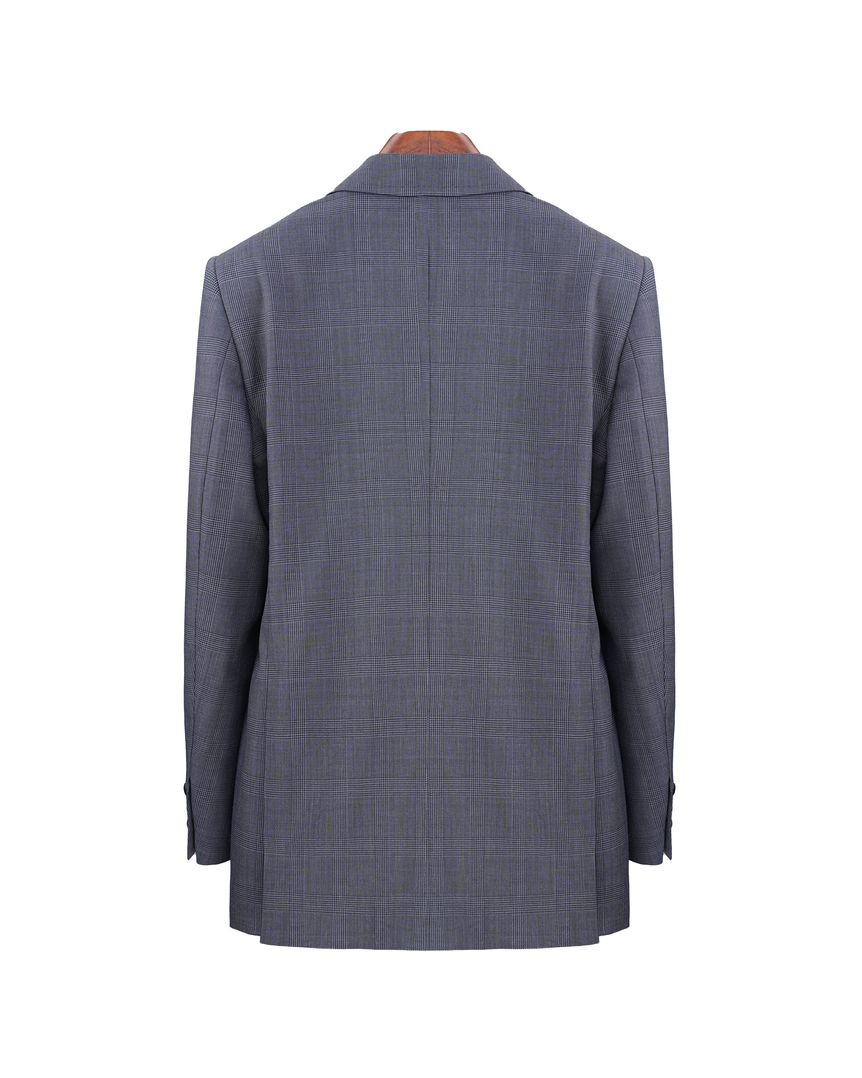 100% Wool Dark Grey Prince of Wales Check Satin‑Trimmed Formal Blazer