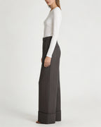 Dark Brown Wide Stripe Wool High-Rise Easy Wide-Leg Pants Suitpure