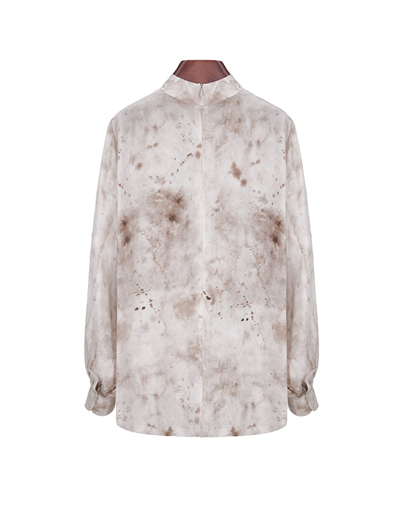 Women's Stand Collar Tie-Dye Long Sleeve Casual Blouse Suitpure
