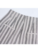 High-Waist Linen Stripe Wide Trousers | Concealed Pleats Suitpure