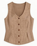 Vintage Linen U-Neck Waist-Cinching Vest Suitpure