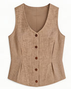 Vintage Linen U-Neck Waist-Cinching Vest Suitpure