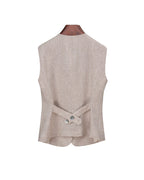 Relaxed Fit Linen Stripe Vest & Wide-Leg Pants Set Suitpure