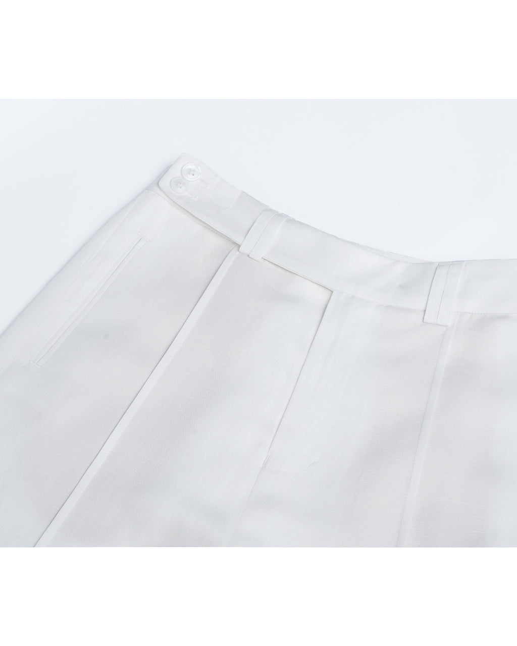 Tencel Linen Women White High Waist Pleated Wide Leg Trousers