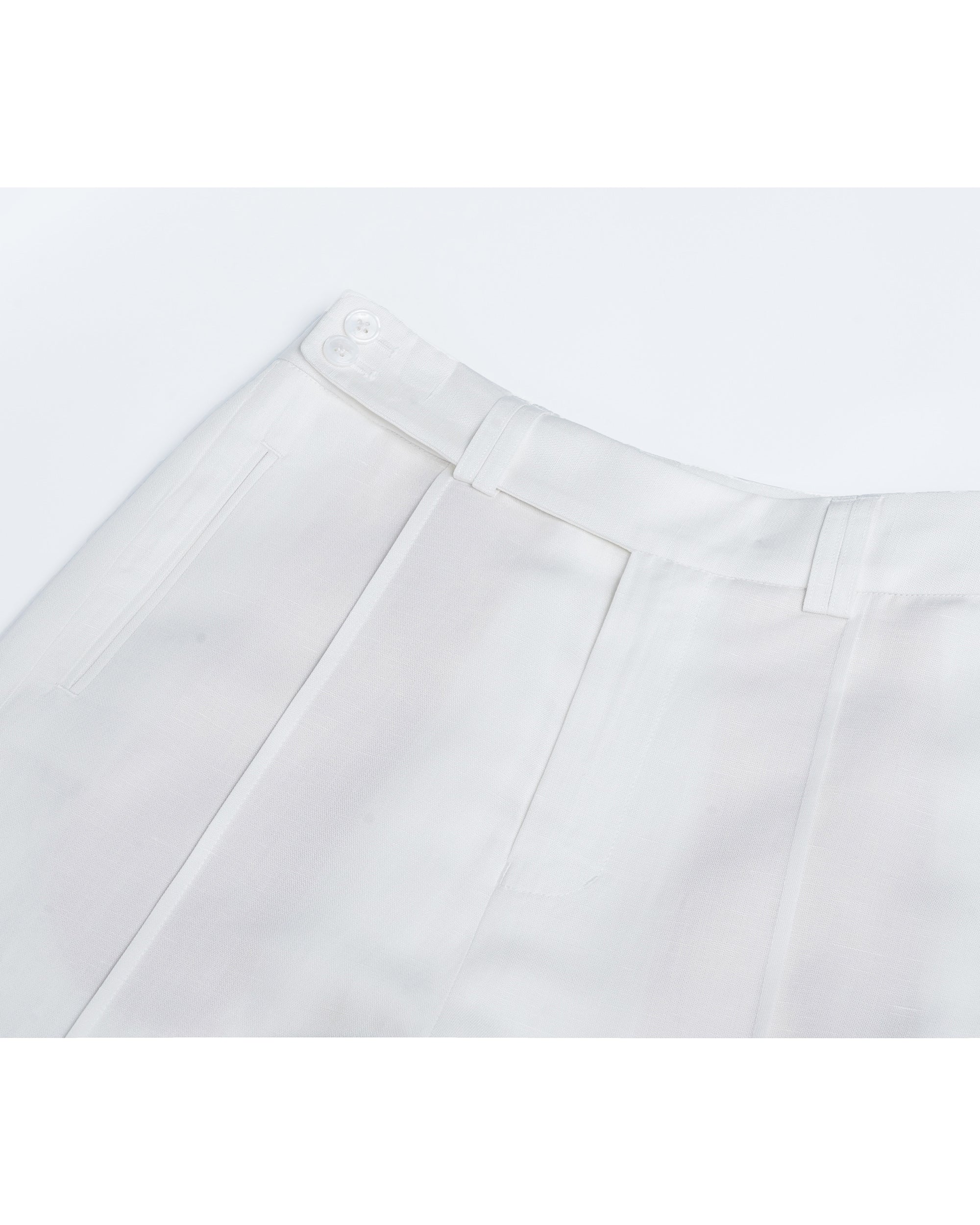 Tencel Linen Women White High Waist Pleated Wide Leg Trousers