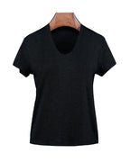 Wool Acetate Tencel U-Neck Short Sleeve Top Suitpure