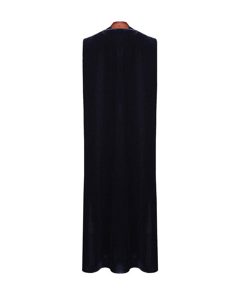 Deep Black Velvet V-Neck Sleeveless Maxi Dress Suitpure