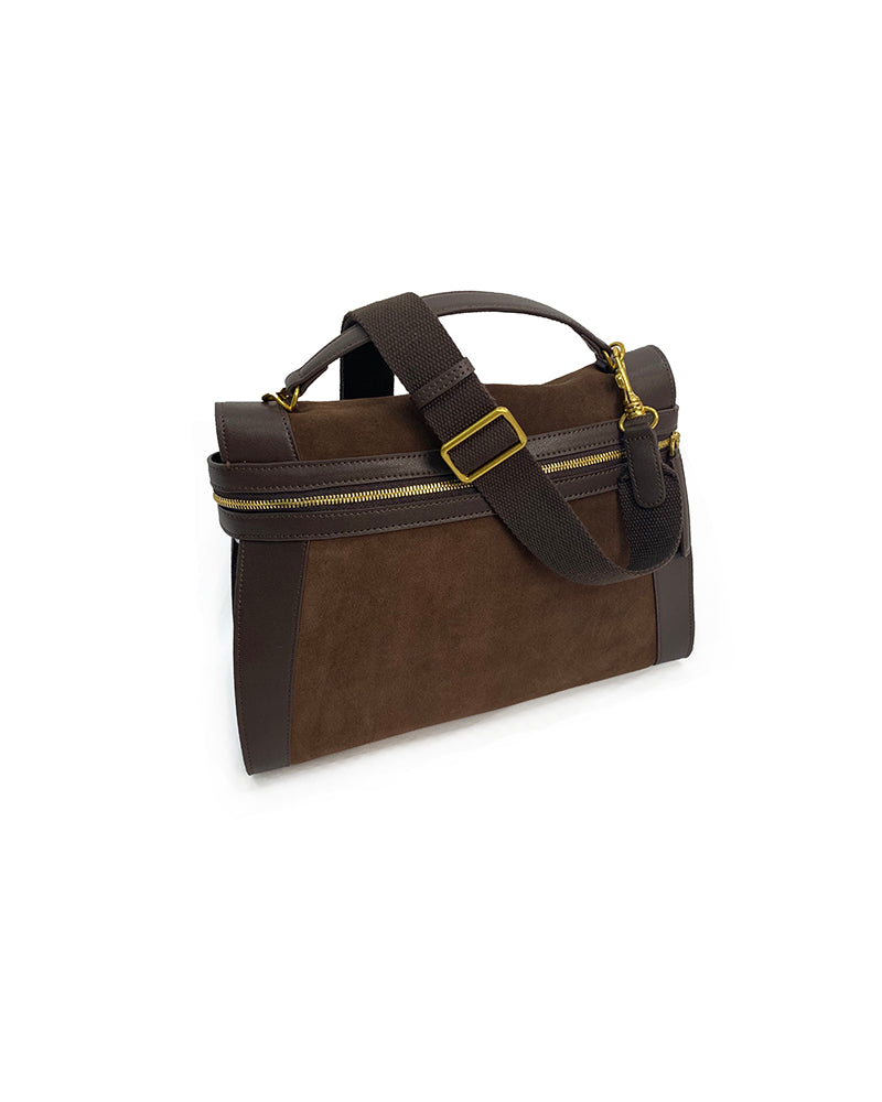 Women Retro Dark Brown Contrast Suede & Leather Handbag Suitpure