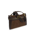 Women Retro Dark Brown Contrast Suede & Leather Handbag Suitpure