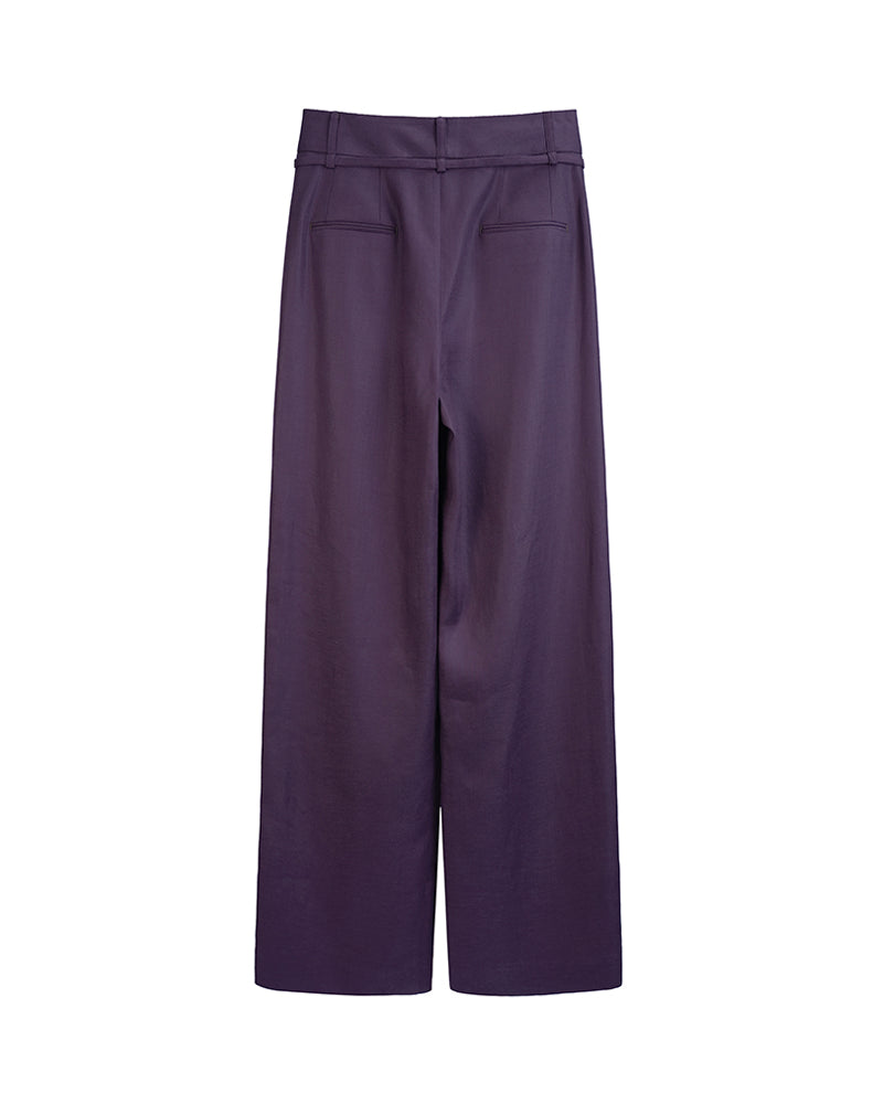 Elegant Purple High Waist Tie Belt Straight Wide Leg Trousers Suitpure