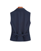 Navy 100% Wool Cavalry Twill Double Breasted Vest with Asymmetric Placket | 100% Wool