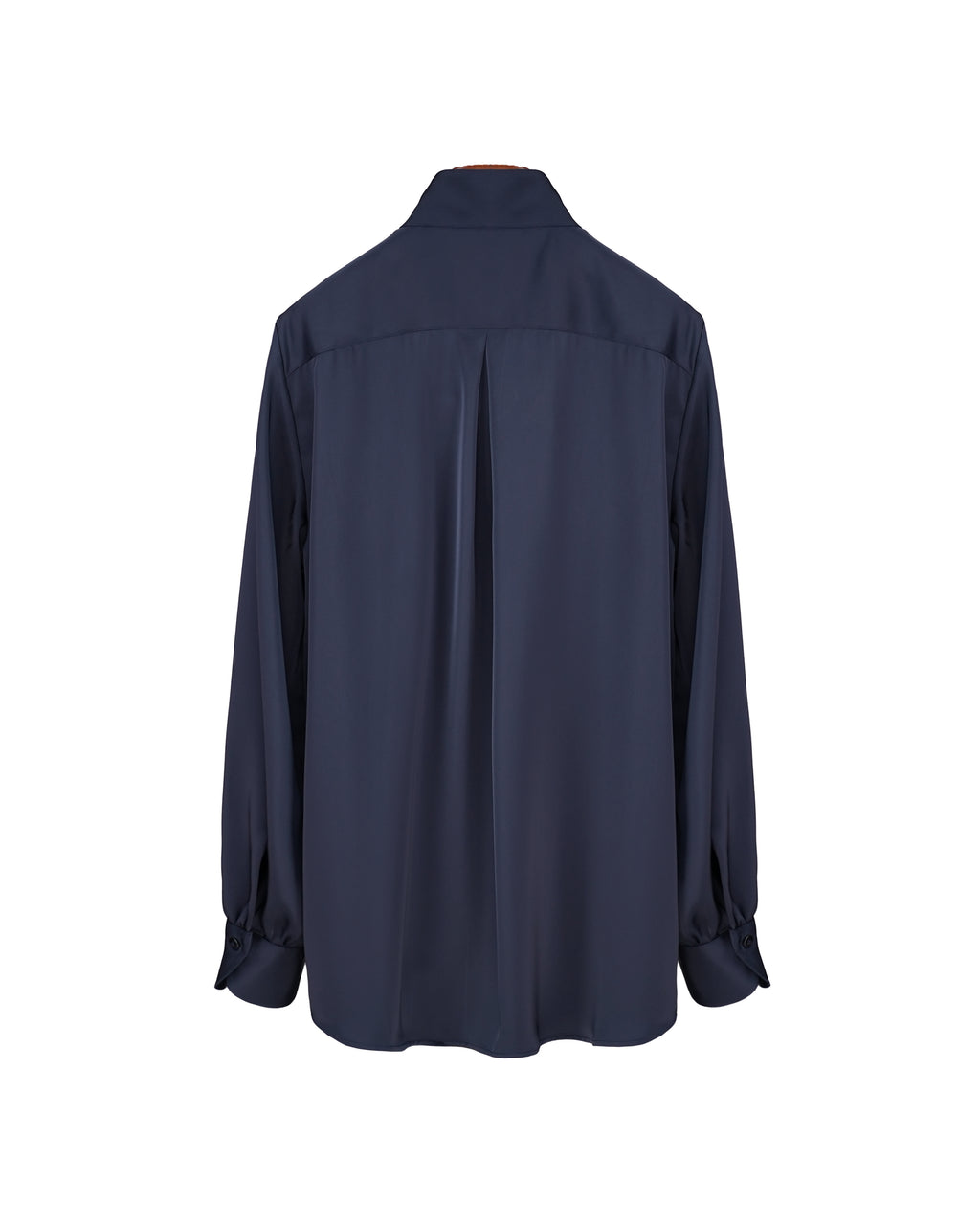 Blue Wave Navy Stand Collar Draped Blouse