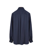 Blue Wave Navy Stand Collar Draped Blouse