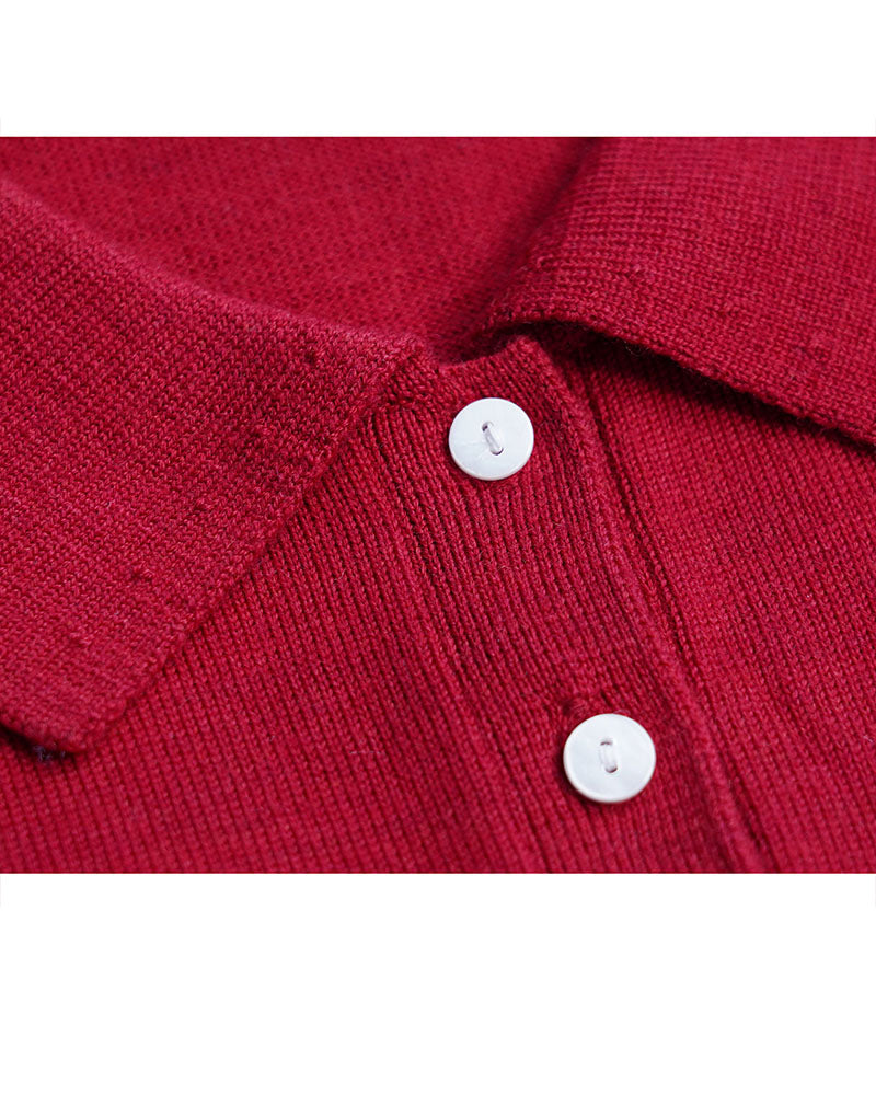 Casual Red Knit Polo with Collar