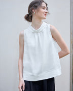 Sleeveless Linen Top with Ruffled Neckline Suitpure