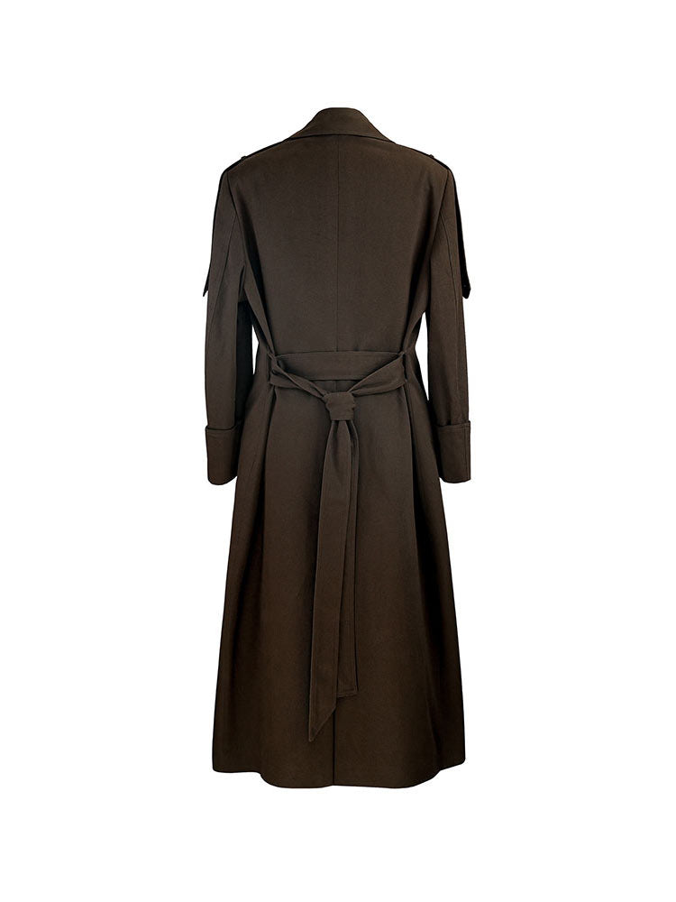Military Style Epaulet Belted Trench Coat