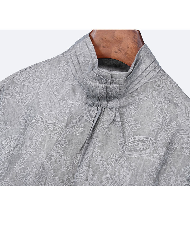 Mandarin Collar Cocoon Tencel Jacquard Blouse