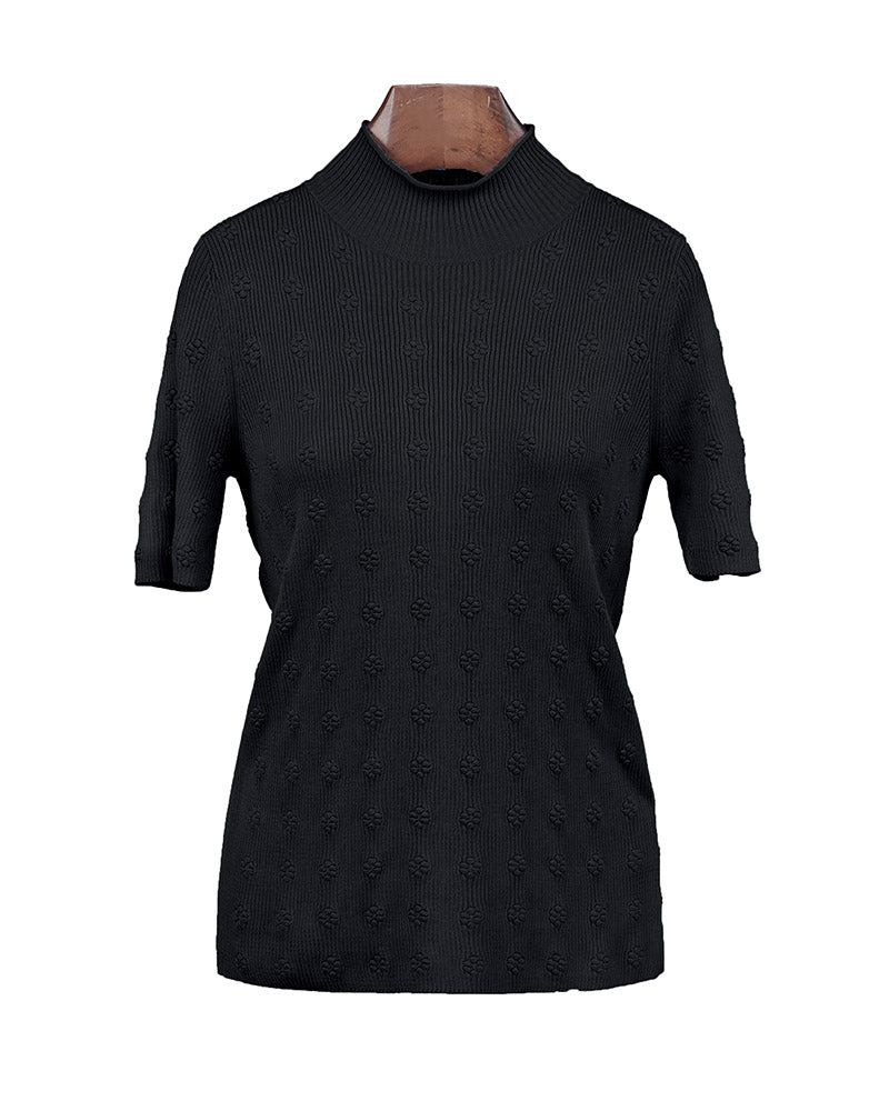 Mock Neck Pullover with Floral Motif | Soft Knit