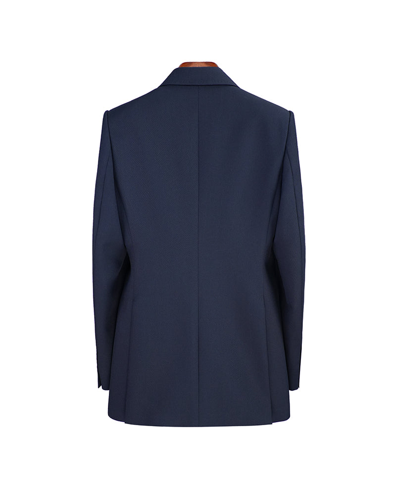 Navy 100% Wool Cavalry Twill Double Breasted Blazer | 100% Wool