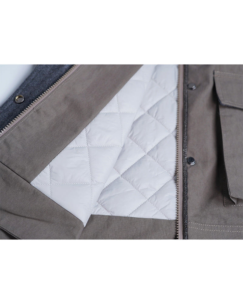Cropped Color-Block Utility Quilted Jacket
