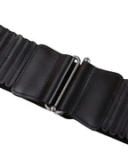 Black Wide Elastic Leather Corset Belt with Metal Hook Buckle Suitpure