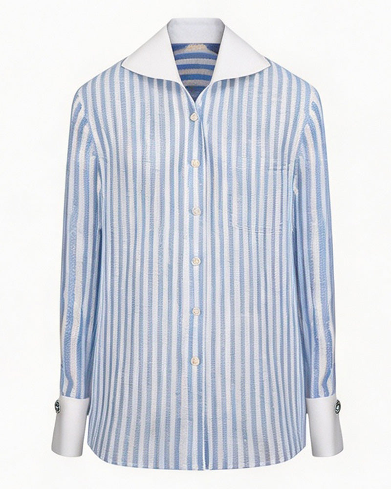 Blue White Stripe Breeze Linen Shirt Suitpure