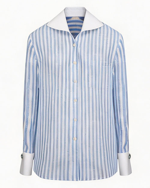 Blue White Stripe Breeze Linen Shirt Suitpure
