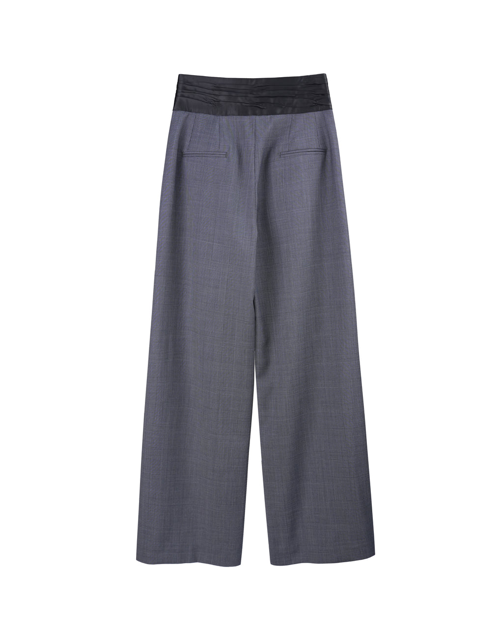 Dark Grey Prince of Wales Check Satin‑Trim Pleated Straight‑Leg Trousers | 100% Wool