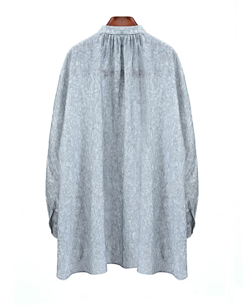 Draped Mandarin Collar Blouse in Tencel Linen Suitpure