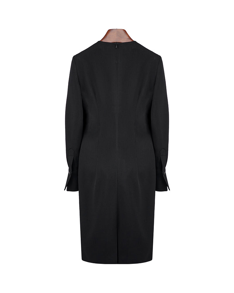 Women Elegant Black V Notch Neck Long Sleeve Sheath Dress for Office Work Suitpure