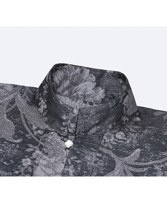 Embossed Floral Mandarin Shirt Jacket