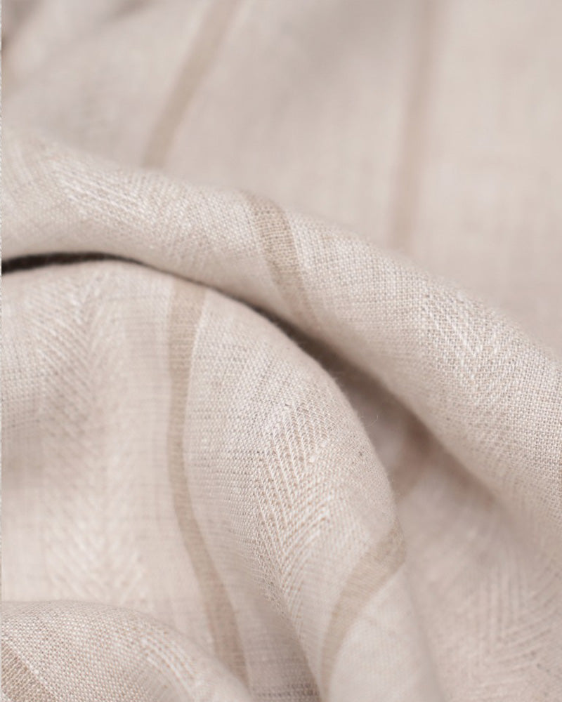 Dew-Retted Linen Striped 3/4 Sleeve Relaxed Blouse Suitpure