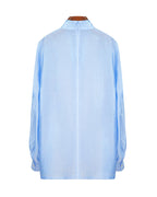 Mandarin Tencel Acetate Pullover Blouse with Lantern Puff Sleeves Suitpure