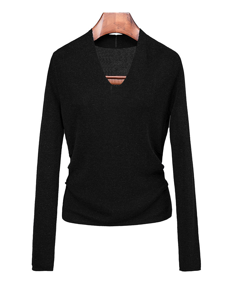 V-Neck Knit Top with Darted Waist Detail