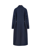 Navy 100% Wool Cavalry Twill Adjustable Waist Trench Coat| 100% Wool