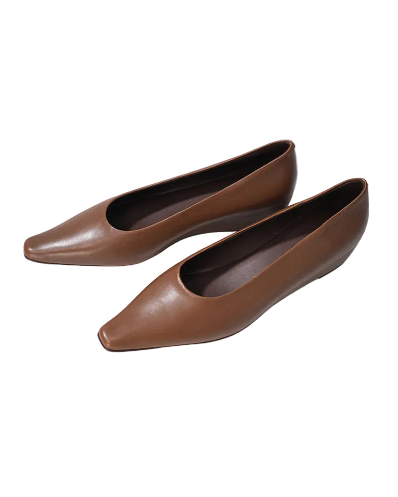 Women Minimalist Slim Square Toe Slip On Commute Low Wedge Shoes Suitpure