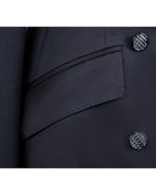 Deep Black Silk Wool Acetate Long Blazer Suitpure