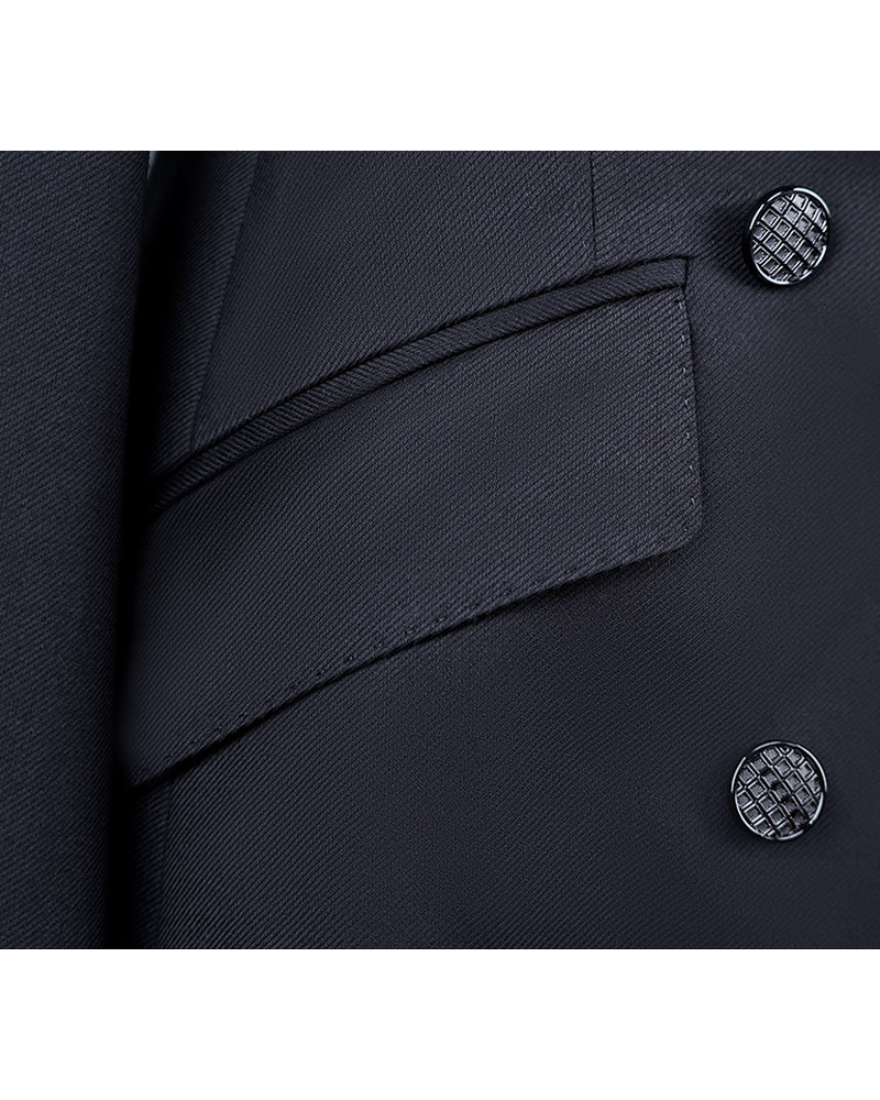 Deep Black Silk Wool Acetate Long Blazer Suitpure