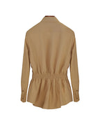 Women's Khaki Bow Tie Neck Silk Tencel & Polyamide Blouse
