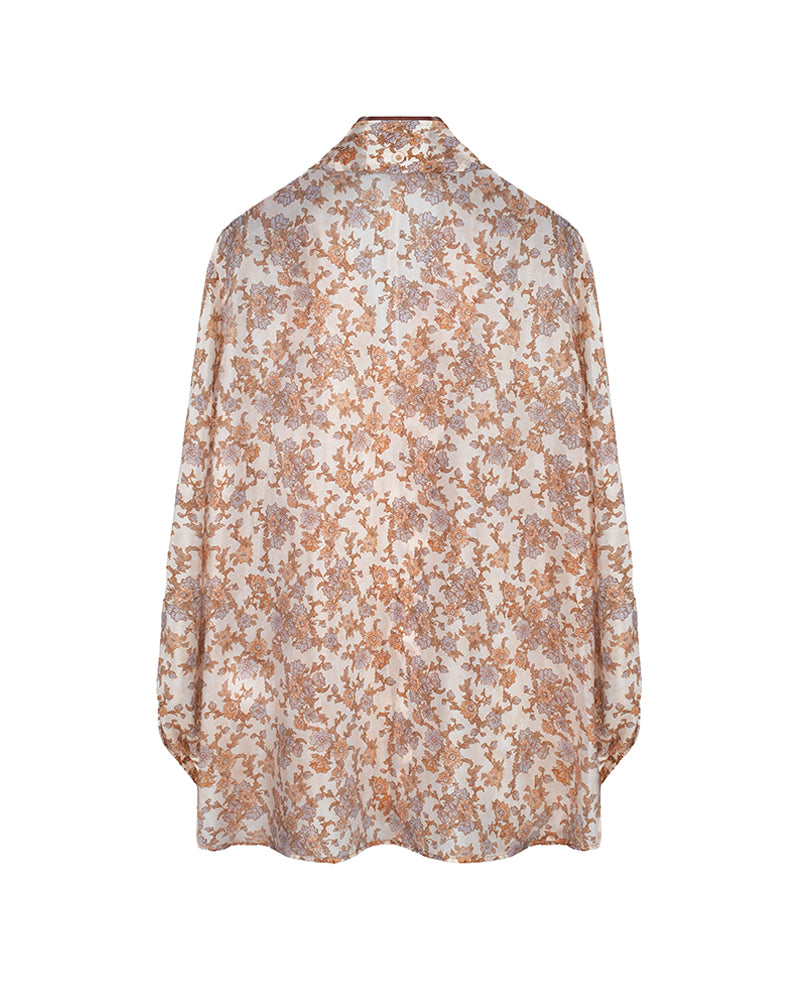 Women's Bow Tie Lantern Tencel & Viscose Floral Print Blouse Suitpure