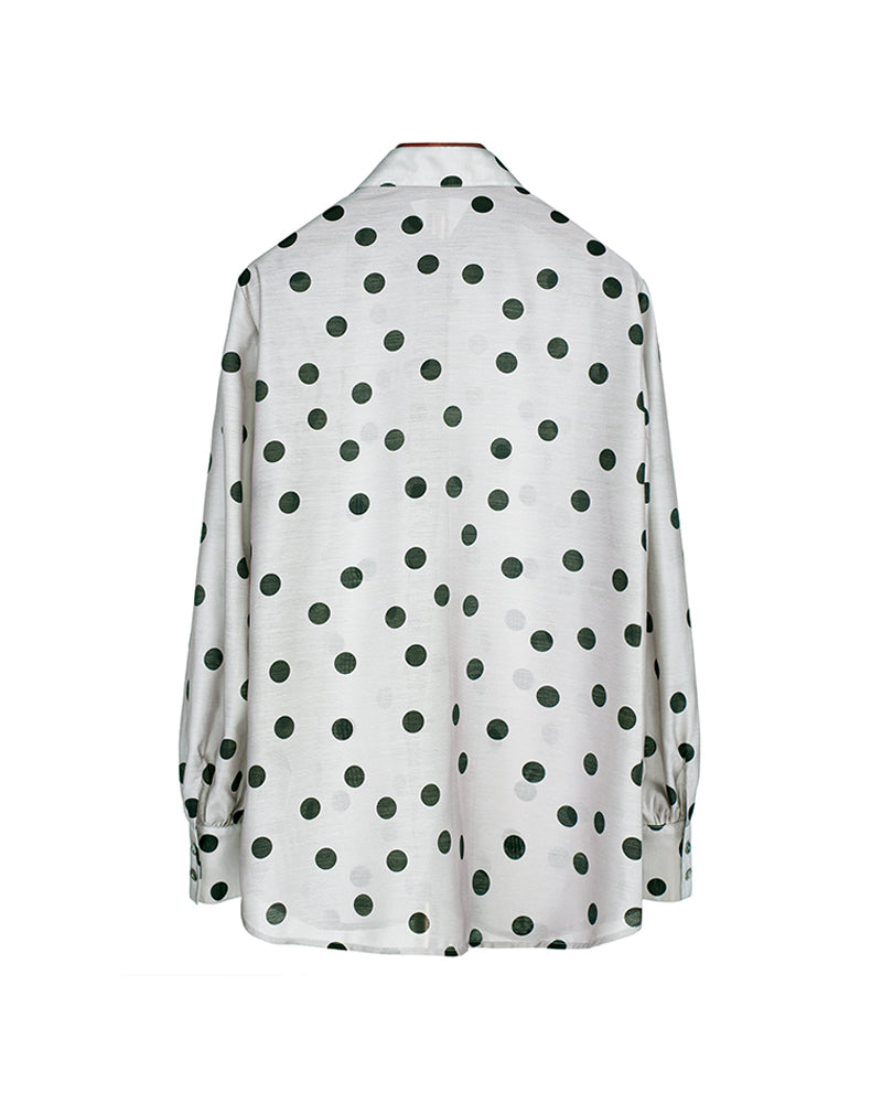 Women Silk-Blend Polka Dot Button-Down Shirt