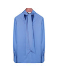 Blue Acetate Blend Tie Neck Satin Blouse