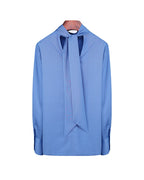 Blue Acetate Blend Tie Neck Satin Blouse