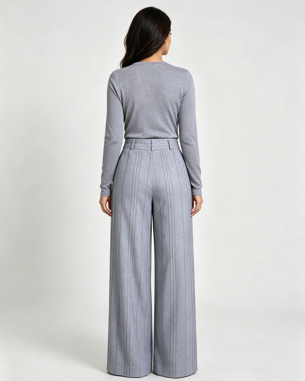 Women Ink Vertical Stripe Lined Wide Leg Pants Palazzo Trousers Suitpure