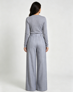 Women Ink Vertical Stripe Lined Wide Leg Pants Palazzo Trousers Suitpure